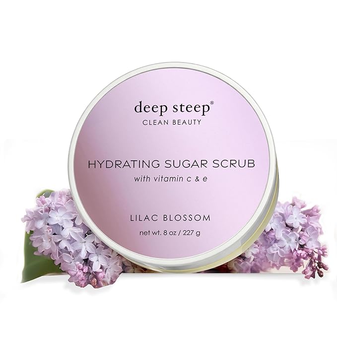 Deep Steep Sugar Scrub, Lilac Blossom, 8 oz – Exfoliating Body Scrub with Organic Coconut Oil, Shea Butter & Argan Oil – Vegan, Clean Beauty, Smooth, Soft & Nourished Skin