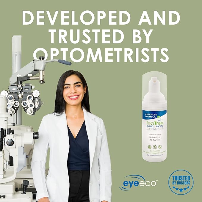 EyeEco Advanced Tea Tree Eyelid and Facial Cleanser - 180mL - Non-Irritating Eyelash & Eyelid Cleanser Soothes Irritation with Tea Tree, Vitamin E and Shea Butter