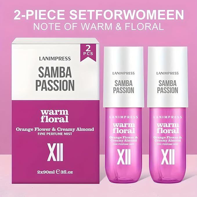 2 Pack 6 fl oz Hair Mist and Body Spray for Women（Eau De Parfum）,Warm Floral Perfume No.12，With Notes of Orange Flower,Creamy Almond