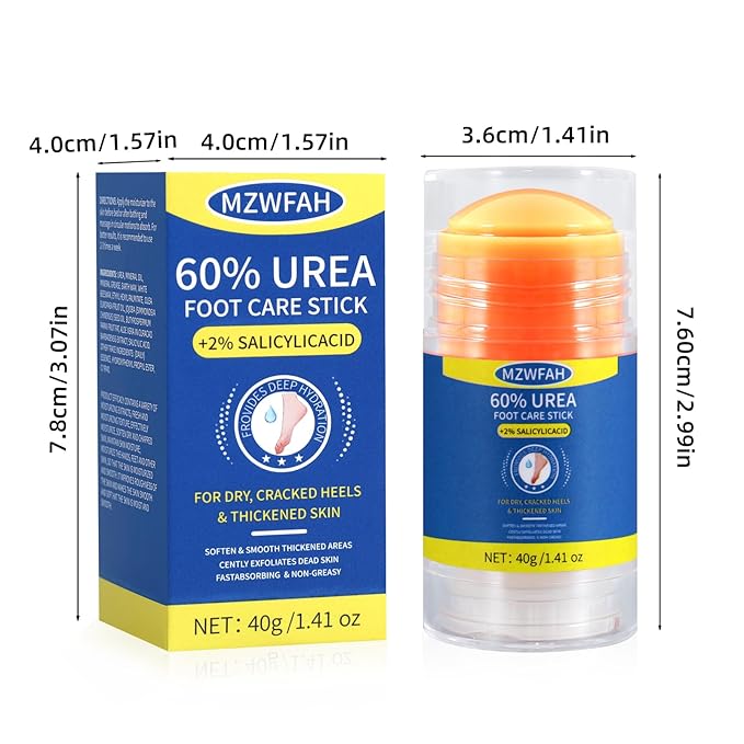 60% Urea Foot Cream Stick with Salicylic Acid 2%, Moisturizing Callus Remover for Dry Cracked Heels, Exfoliating Foot Balm for Thick and Rough Skin Care