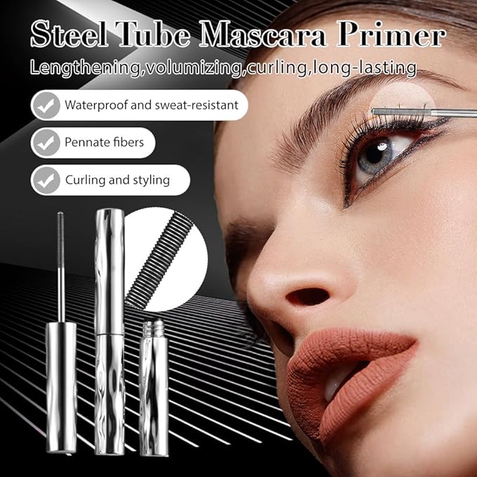 Metal Wand Mascara, 2026 New Waterproof Iron Mascara for Volume and Length, Long Lasting Curling Tubular Eyelash Primer, Brushless Tubing Mascara for Natural and Non-smudged Eyelash (Black)
