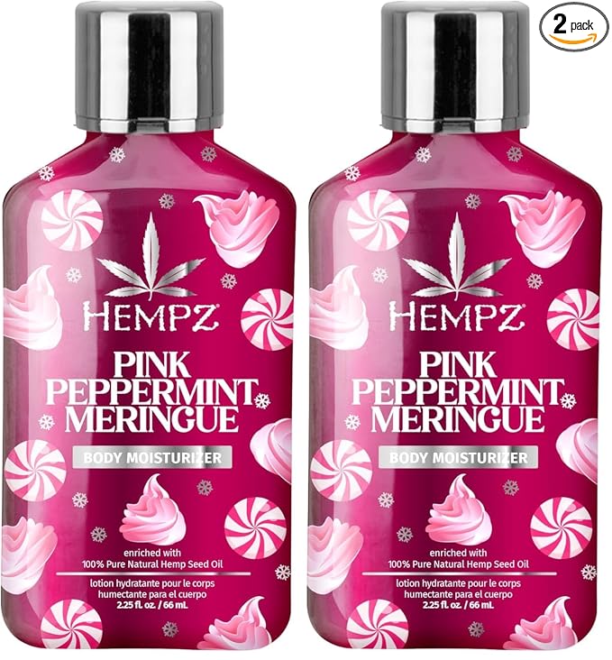 Hempz Pink Peppermint Meringue Body Moisturizer, Body Lotion, Fall Skin Care for Men & Women, Limited Edition (Pack of 2)