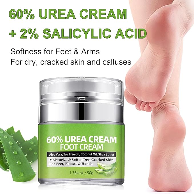 Grospe Urea Cream 60% For Feet Maximum Strength, 60% Urea Cream with 2% Salicylic Acid for Feet & Hands Moisturizer for Rough, Dry, Thick & Cracked Skin, Callus Remover, Deep Hydration 1.76 oz