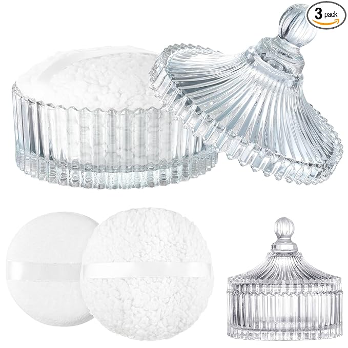 3 Pieces Extra Large Body Powder Puff and Container 6 Inch White Oversize Dust Powder Puff for Baby Women Dusting Powder