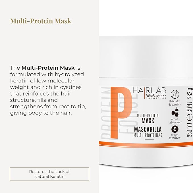 SALERM - Damaged Hair Mask - Multi-Proteins Hair Lab - 250 ml - Helps Replenish Natural Keratin - Adds Volume and Strength - Paraben-Free