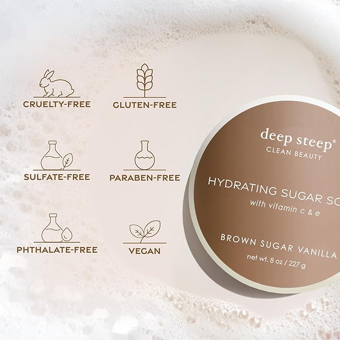Deep Steep Sugar Scrub, Lemon Cream, 8 oz – Exfoliating Body Scrub with Organic Coconut Oil, Shea Butter & Argan Oil – Vegan, Clean Beauty, Smooth, Soft & Nourished Skin