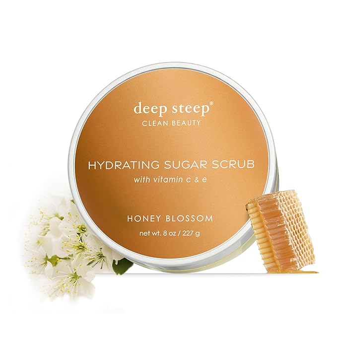 Deep Steep Sugar Scrub, Honey Blossom, 8 oz – Exfoliating Body Scrub with Organic Coconut Oil, Shea Butter & Argan Oil – Vegan, Clean Beauty, Smooth, Soft & Nourished Skin