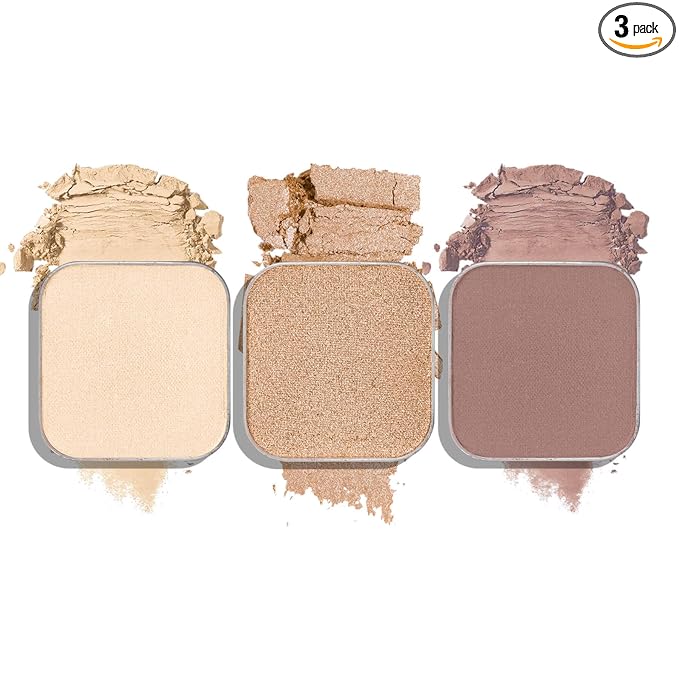 3-Color Single Eyeshadow Refill Set – Ivory, Champagne & Cool Brown, Matte & Shimmer, Highly Pigmented & Long-Lasting, 1.02” (26mm) Square Metal Pans, No Case, Fits Magnetic Palettes