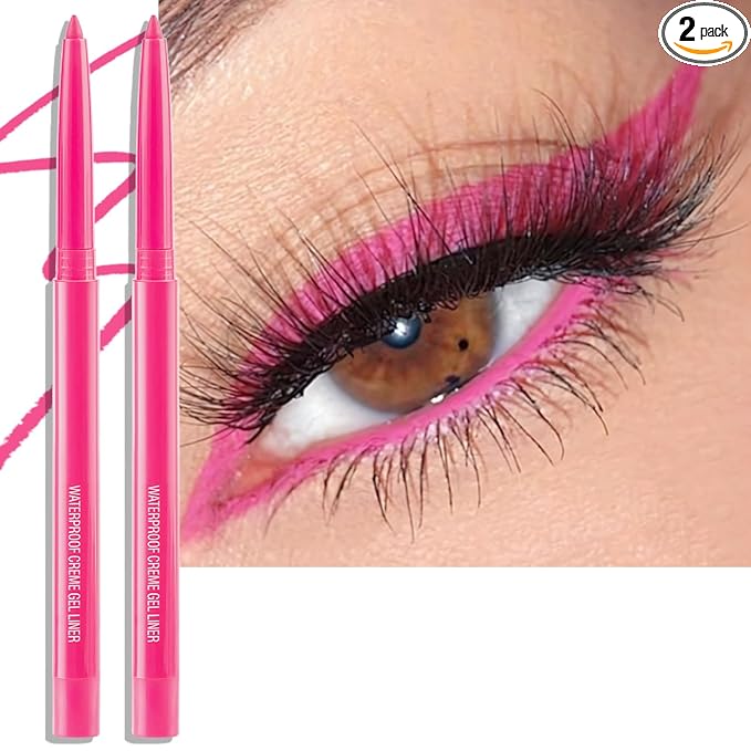 2 PCS Pink Eyeliner Pencil Set, Retractable Matte Gel Waterline Eye Liner Pen, Smudge-Proof Multi-Use Colorful Creamy Eyeshadow High Pigmented Long-Lasting Smooth Eye Makeup for Women