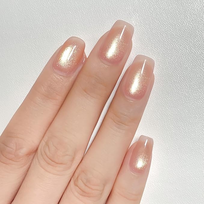 MAYCHAO 15ML Ash Blonde Cat Eye Gel Nail Polish 1Pc Golden Pink Cat Eye Gel Polish Soak off Holographic Magnetic Nail Polish for Nail Art Manicure Salon DIY at Home, 0.5 OZ