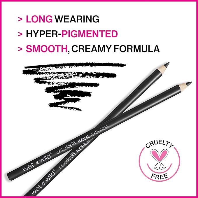wet n wild Color Icon Kohl Eyeliner Pencil - Rich Hyper-Pigmented Color, Smooth Creamy Application, Long-Wearing Matte Finish Versatility, Cruelty-Free - Baby's Got Black (Pack of 2)
