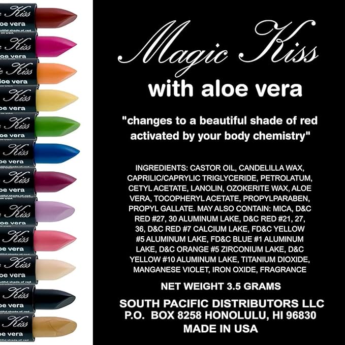 Magic Kiss Color Changing Matte 6 Piece Lipstick Set infused with Aloe Vera Made in USA (Colors of Aloha 3)
