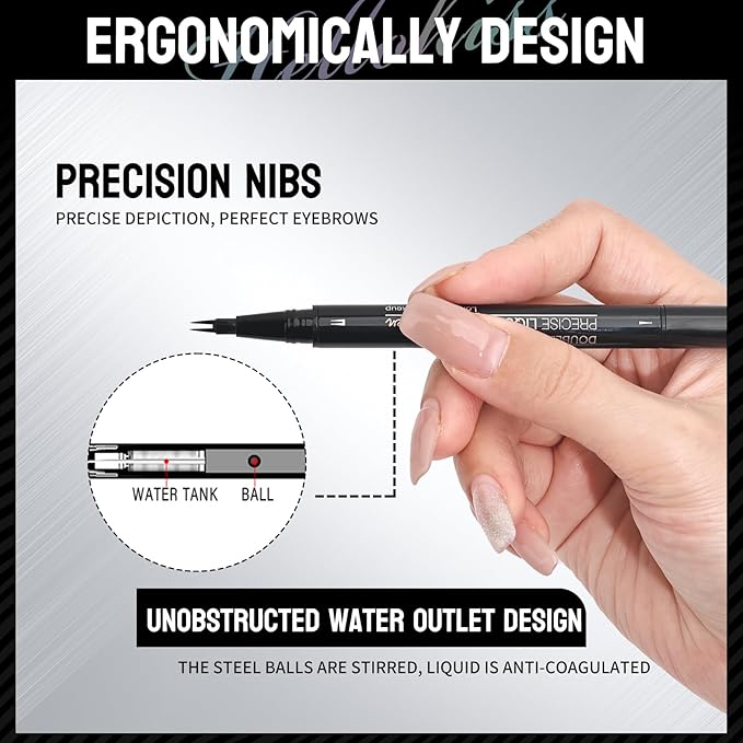 Microblading Eyebrow Pen, 2 in 1 Dual Ended Eyebrow Pencil, Curved Eyebrow Pencil with Micro-Fork-Tip & Precise Brush-Tip, Waterproof and Last All Day for Natural Hair-Like Brows (04#BLACK BROWN)