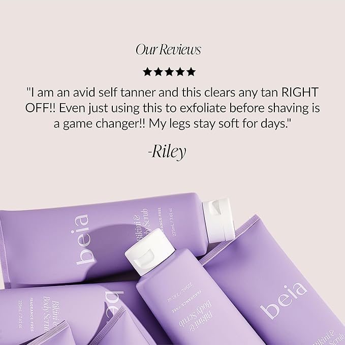Beia Bikini & Body Scrub - Gentle Exfoliating Body Scrub with Glycolic Acid & Rice Extract - Fights Ingrown Hairs KP Bumps & Dry Skin - Hydrating & Soothing for Sensitive Skin 7.6 Oz