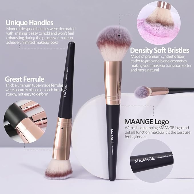 Makeup Brushes, MAANGE 18 Pcs Professional Makeup Brush Set Premium Synthetic Face Kabuki Brush Kit Foundation Blush Powder Eyeshadow Brushes Set（Black Gold)
