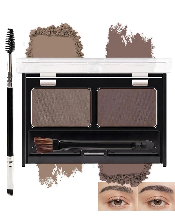 Eyebrow Powder Makeup Kit - Medium/Dark Brown, 2 Color Eye Brow Powder Palette Waterproof Long-Lasting Brow Filler, Lightweight, Easy Blend, Natural Full Look with Brush, maquillaje para cejas-03