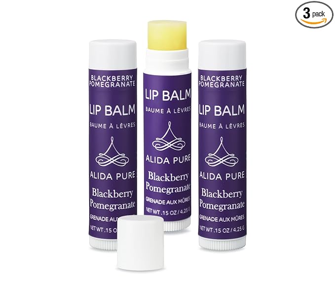 Blackberry Pomegranate Lip Balm Collection, Vegan Set, Beeswax Free, with Organic Jojoba and Avocado Oil, Vitamin E, Natural Moisturizer for Dry, Chapped Lips, 3 Tube Set