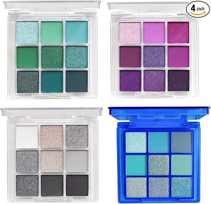 URQT 4 Pack/Set Eyeshadow Palette Set - Rich Colors Eye Makeup Kit, Black, Blue, Green, Purple Eyeshadow Shades, Natural Nude Matte Shimmer Glitter Naked Eye Shadow Pallete Set