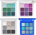 4 Pack/Set Eyeshadow Palette Set - Black, Blue, Green, Purple Themes, High Pigmented Blendable Matte & Glitter Shimmer Finishes, 24-Hour Long Wear Eye Makeup for Christmas Party & Music Festival