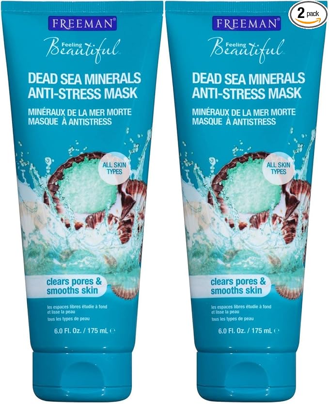 Freeman Anti-Stress Clay Facial Mask with Dead Sea Minerals, Balancing and Clearing Beauty Face Mask, 6 oz, 2 Pack