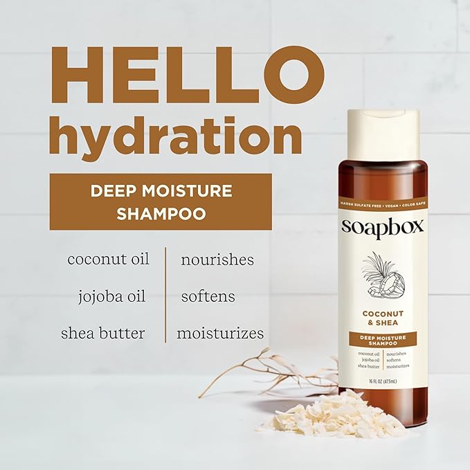 Soapbox Coconut & Shea Shampoo & Conditioner Set, For Dry, Damaged Hair - Nourishes & Moisturizes Hair - Clean Ingredients Free of Harsh Chemicals, Sulfates, Parabens & Silicones - 16 oz Each