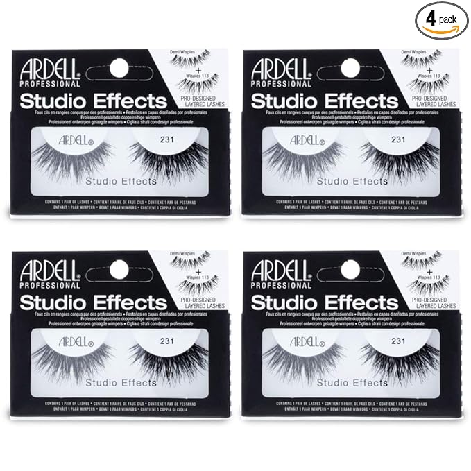 Ardell Studio Effects False Eyelashes 231 - Dramatic Volume and Length, Reusable Lashes for Bold Eye Looks, 4-Pack