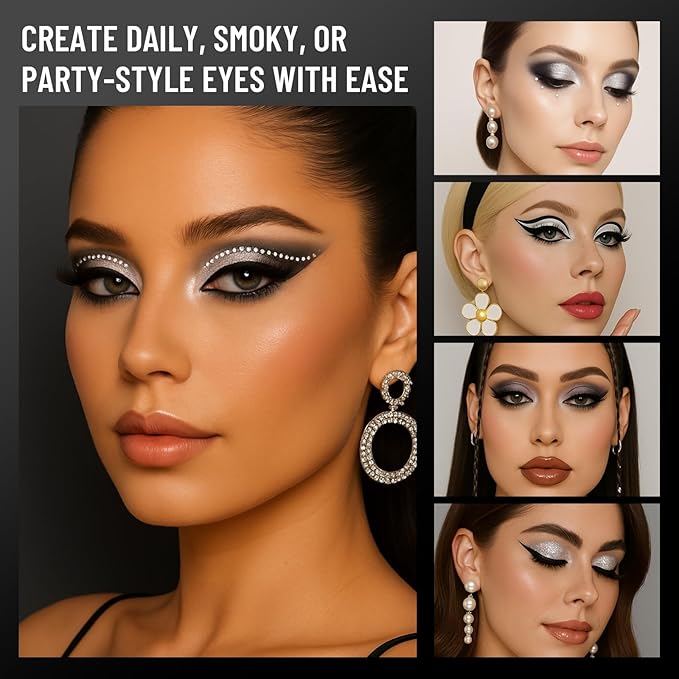 SUSIKEKI Black Eyeshadow Palette with Mirror Silver Gray Black Tones Matte Shimmer Smokey 6 Colors Mini Eye Shadow Pallet Travel Size Highly Pigmented for Vampire Clown Joker Goth Halloween Makeup