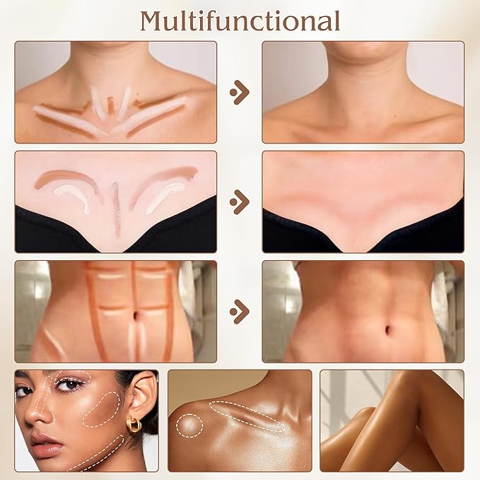 2Pcs Contour Highlighter Stick，2-in-1 Dual-Ended Cream Bronzer & Highlighter Sticks Pen for Face Body Contouring Makeup- Buildable，Waterproof, Easy to Apply Suitable for Beginners(01+01)