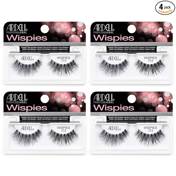 Ardell False Eyelashes Wispies 113 - Black, Natural Look Soft Band, Lightweight, Flared Strip Lashes for Glamour & Everyday Use, 4 Pairs