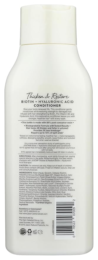 Jason Conditioner, Thicken & Restore Biotin and Hyaluronic Acid, 16 Oz