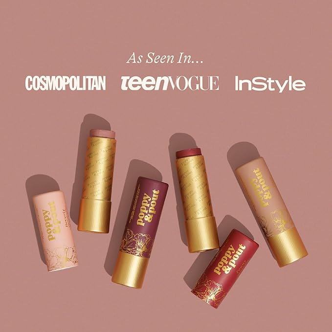 Poppy & Pout All Natural Lip Tints, Sustainable Cardboard Tubes, Hand-filled, Beeswax, Vitamin E, Coconut Oil, Cruelty Free (Bare & Beautiful Trio)