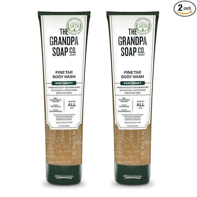 The Grandpa Soap Company Pine Tar Body Wash - Dermatologist Recommended to Cleanse & Moisturize Irritated Skin, Deodorizing Power, With Pine Tar & Tea Tree Oil, 9.5 Fl Oz 2 Pack