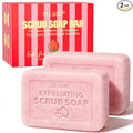 Body Scrub Soap Bar, Pre-shave Exfoliating Bar Soap with BHA Salicylic Acid & Shea Butter, Smooths Rough Bumpy Skin, Skin Soft, Moisturizing & Gentle for All Skin Types, Peach Scent, 3.53 oz Each