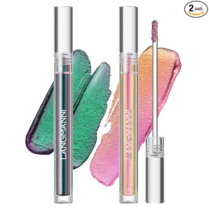 Metallic Liquid Chameleon Eyeshadow, Multi-Dimensional Eye Looks, Long-lasting Holographic Glitter Multichrome Eyeshadows Makeup (#Peacock+#GX002)