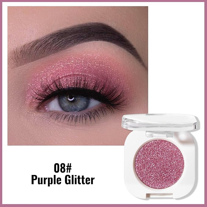 Erinde Purple Glitter Shimmer Single Eyeshadow, Metallic Glow Glitter Cream Eye Shadow, Monochrome Eyeshadow Palette Makeup, Waterproof Sombras para Ojos, Vegan & Cruelty-Free, 08
