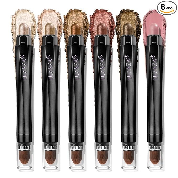 LUXAZA PRO BROWN NEUTRAL Eyeshadow Stick Makeup 6PCS Set, Metallic Shimmer Matte Cream Eye Shadow Eyeliner Brightener Pencil Crayon - BROWN NEUTRAL