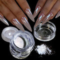 White Chrome Nail Powder Shimmer Clear Aurora Mirror Effect Ice Transparent Blue Glitter Pigment Chrome Powder for Nails Gel Polish Design Unicorn Pearl Powders 0.5g