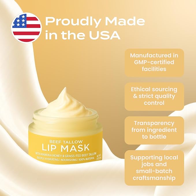 Body Restore Beef Tallow Lip Mask – Fathers Day Gift for Dad from Daughter Son Wife, Hydrating Overnight Lip Treatment with Manuka Honey, Self Care Gifts for Men, Vanilla