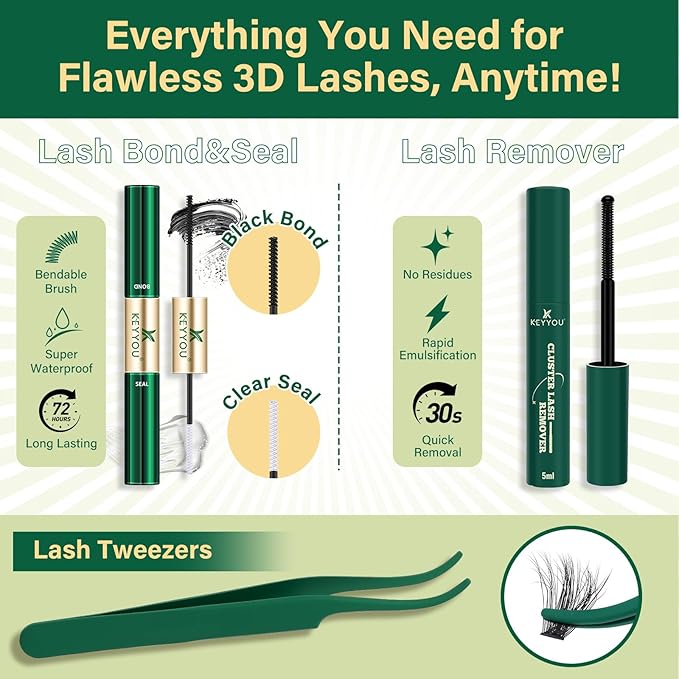 KEYYOU Lash Clusters Kit 280Pcs 100D Long 10-18MIX Lash Spikes Eyelash Clusters Kit Volume Individual Lashes Spiky Lash Extension Kit Cluster Eyelash Extensions Kit(100D&Spikes-D-12-20MIX+13-21MIX)