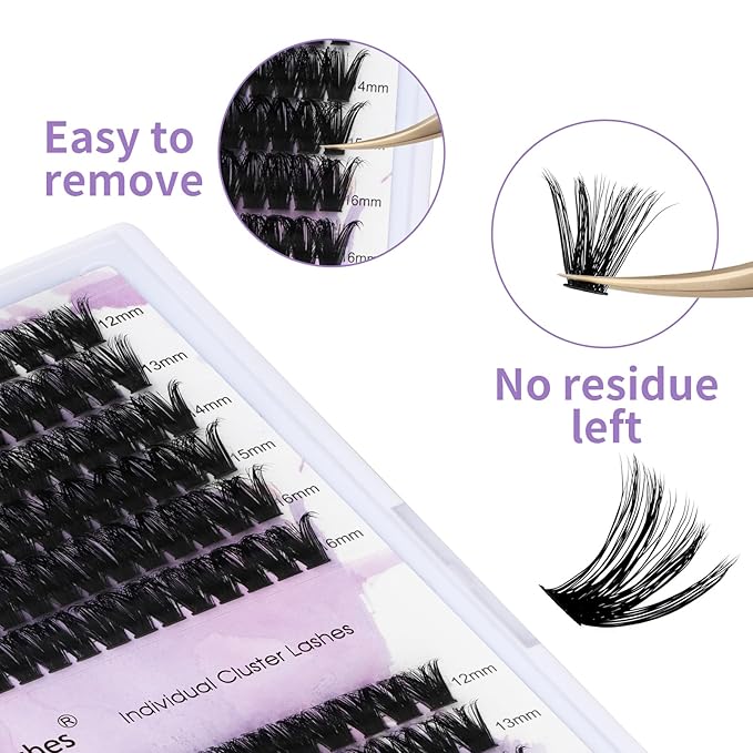 Lash Clusters 60D/80D Eyelash Clusters Natural Wispy D Curl Mixed Length 16-20mm Fluffy Individual Eyelash Extensions for DIY Lashes at Home