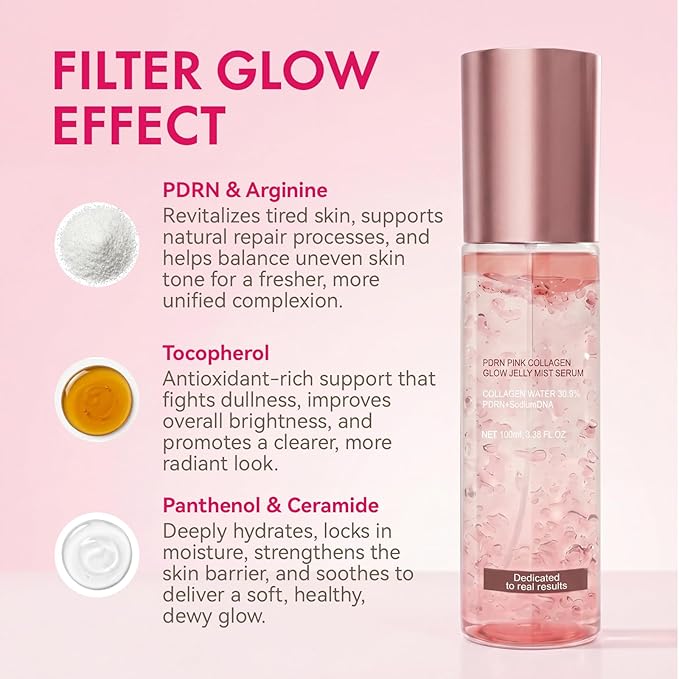 Jelly Serum Mist with PDRN, 3-in-1 Hydrating Face Glow Spray with Ceramide, Arginine & Hyaluronic Acid, Sprayable Hydrogel for Glass Skin Glow, All Skin Types, 3.38 fl.oz