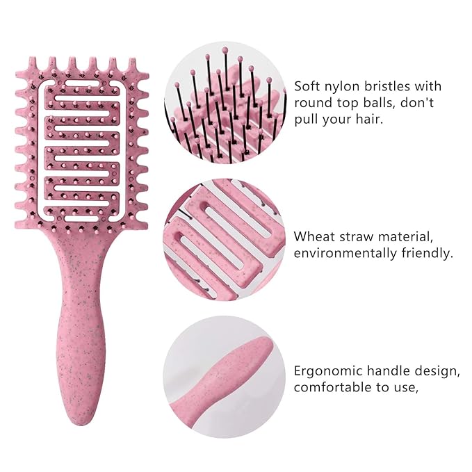 Curl Defining Brush for Curly Hair, Vented Detangling Hair Brush for Wet and Dry Styling, Curved Brush for Shaping and Smoothing Curl Clumps, Lightweight Hair Brush (2Pcs Green)