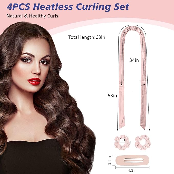 Heatless Curls Overnight Headbands for Women, Heatless Curlers Set with Scrunchies and Clip, Hair Rollers for Women to Sleep in, Soft Velvet Heatless Hair Curler for Long Hair, No Heat Damage (Black)