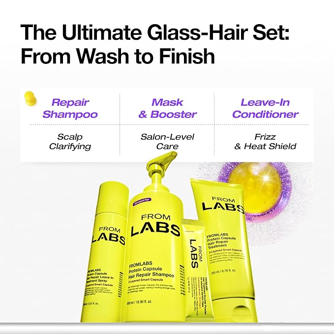 FROMLABS The Ultimate Glass Hair Set – Protein Capsule Hair Repair Treatment + Intensive Keratin Booster Powder + Protein Capsule Leave‑In Treatment Spray + Protein Capsule Hair Repair Shampoo