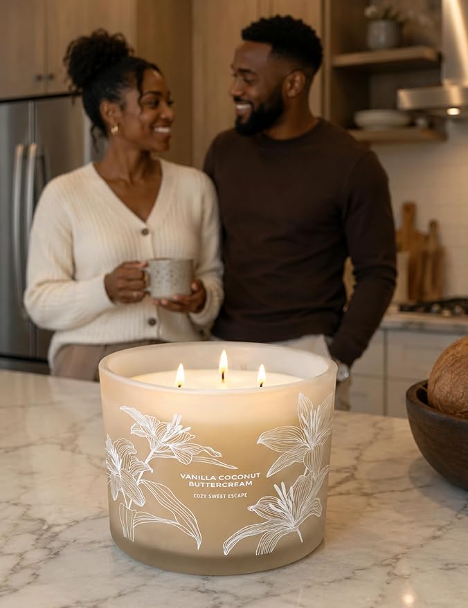 Vanilla Coconut Buttercream Candle, 14.5oz Large 3-Wick Soy Scented Candles for Home, Vanilla Cupcake Candle, Long Lasting Aromatherapy Candle, Gift for Mom Women