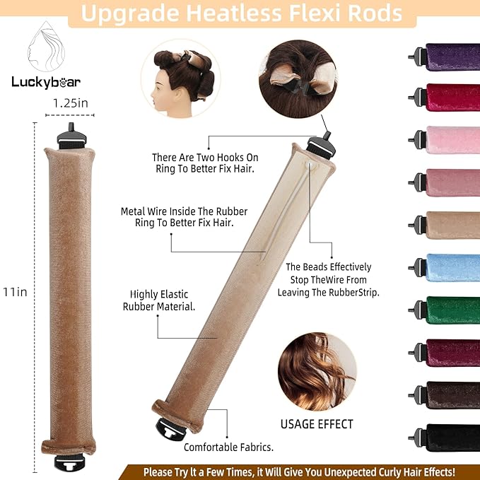 Overnight Heatless Hair Curler Blowout Rods Jumbo, Heatless Curls Satin Jumbo Flexi Rods to Sleep in,Soft Heatless Rod for All Hair Types,No Heat Overnight Sleeping Curls Styling Tools 3pcs Khaki