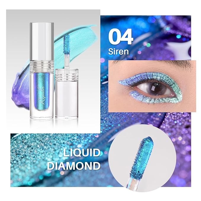Multichrome Blue Glitter Eyeshadow Liquid Eye Shadow - Lightweight Waterproof Formula, Long Wearing, Vegan & Quick Drying, Iridescent makeup for Rave#04