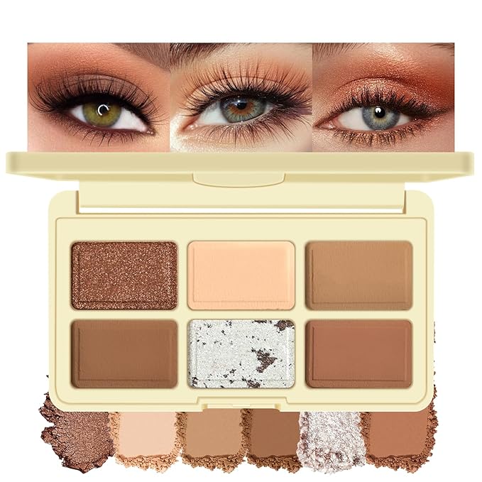 KYDA 6 Colors Eyeshadow Palette, Netural Nude Brown with Matte and Shimmer Shades, Long Wear Rich Pigment, Blendable Lightweight Formula, Travel Friendly Mini Makeup Palette, Cruelty Free