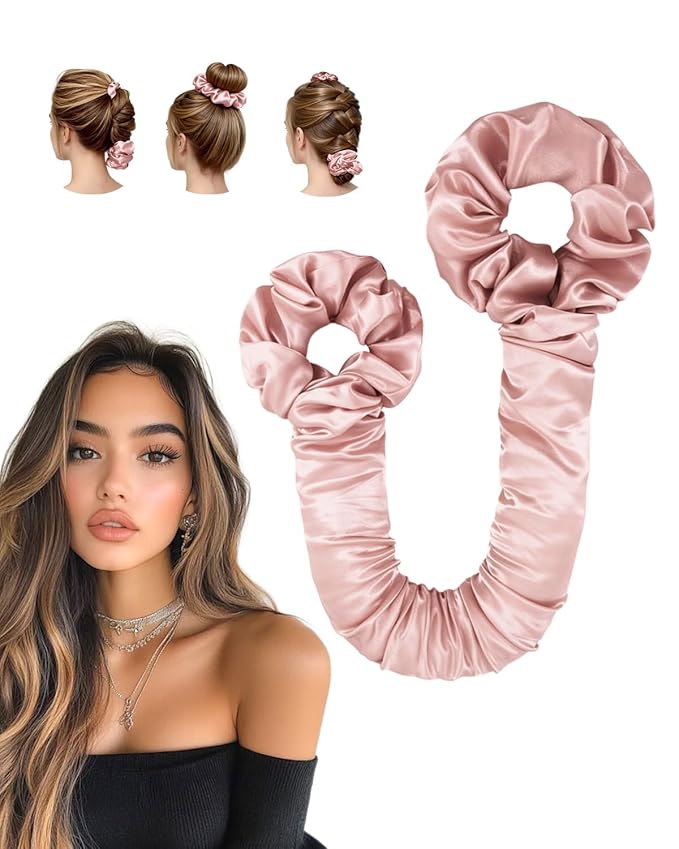 BONNET QUEEN Satin Heatless Hair Curler, Overnight Curls for Long Hair, Ultra Soft Daily Use of Hair Accessories & 2 Scrunchies, Damage-Free Styling, Soft Hair Curlers for Overnight, Rose Gold