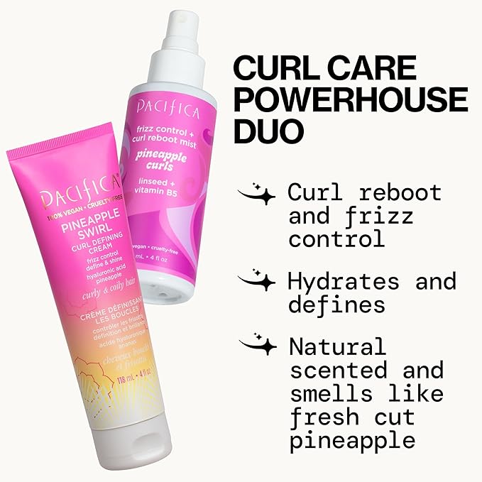 Pacifica Beauty Curl Cream for Curly Hair - Pineapple Swirl Curl Defining Cream - Hair Styling Product for Curly, Wavy, Coily & Curly Hair 1.4 FZ